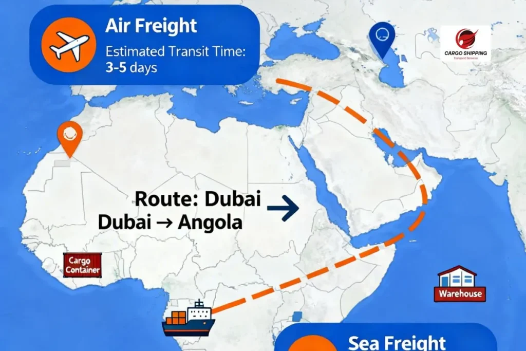 Transit Time from Dubai to Angola