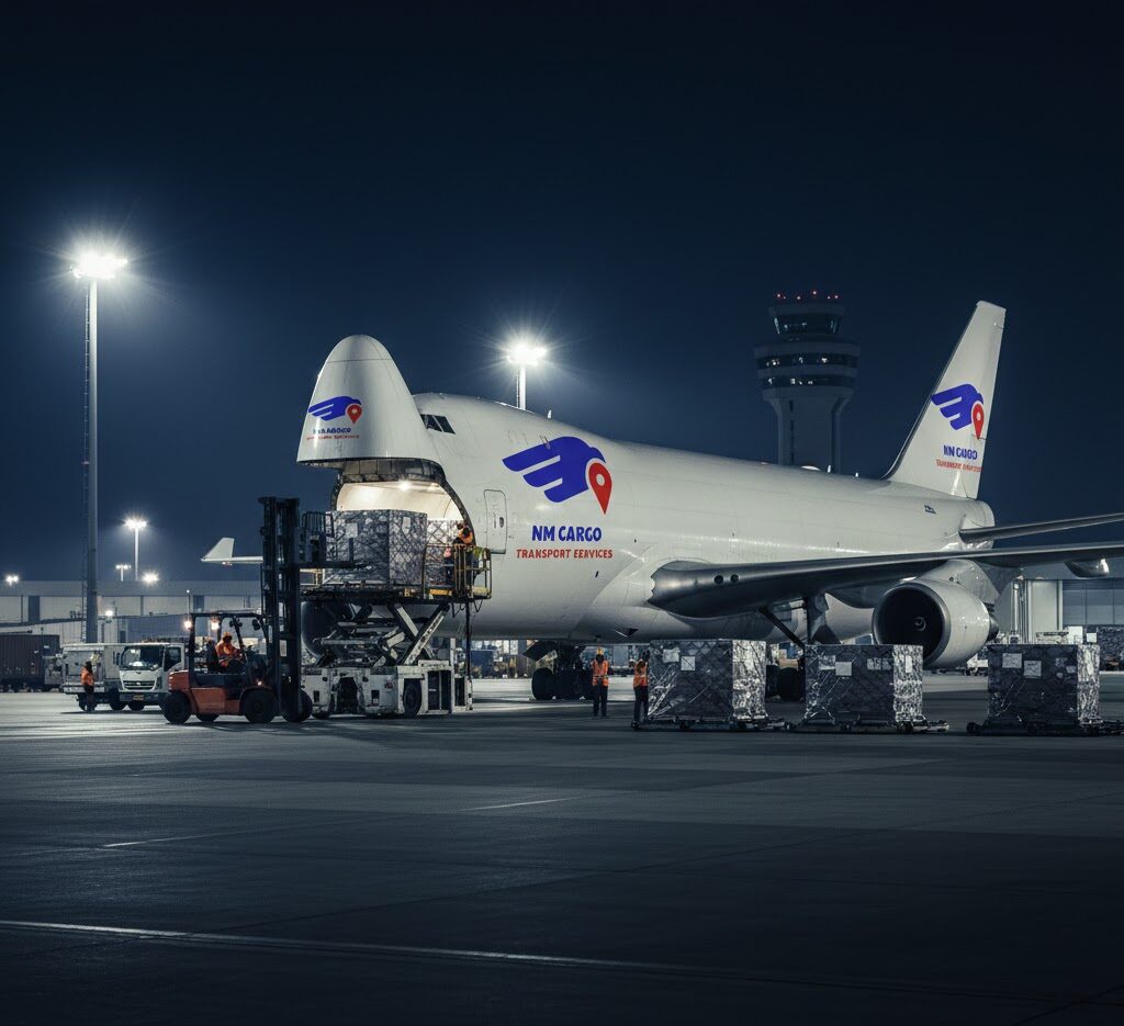 Air cargo plane carrying international freight for UAE shipping